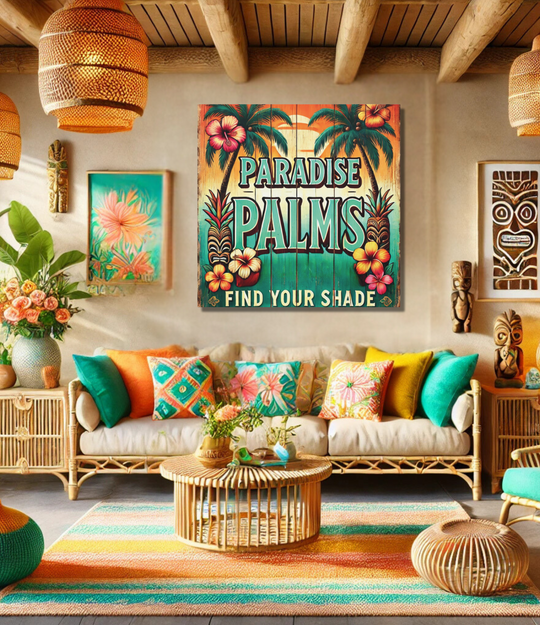 Vintage Island Charm: "Paradise Palms" Canvas for a Relaxing Vibe Stretched, 1.25"