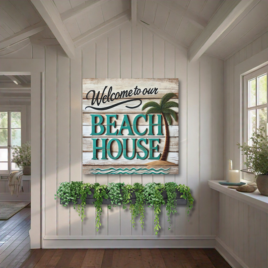 Transform Any Room with Our Charming Beach House Welcome Sign Matte Canvas, Stretched, 1.25"